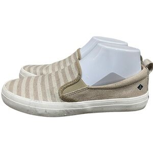 Sperry Crest Twin Gore Slip On Sneakers Shoes Tan/ Khaki Stripe Women’s Size 8 M